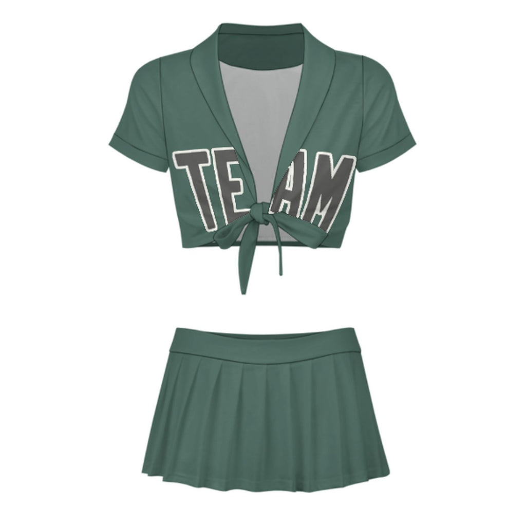 Custom Blue Green Dark Grey Cheerleading Uniform Set