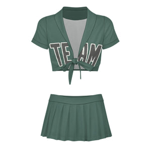 Custom Blue Green Dark Grey Cheerleading Uniform Set