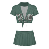 Custom Blue Green Dark Grey Cheerleading Uniform Set