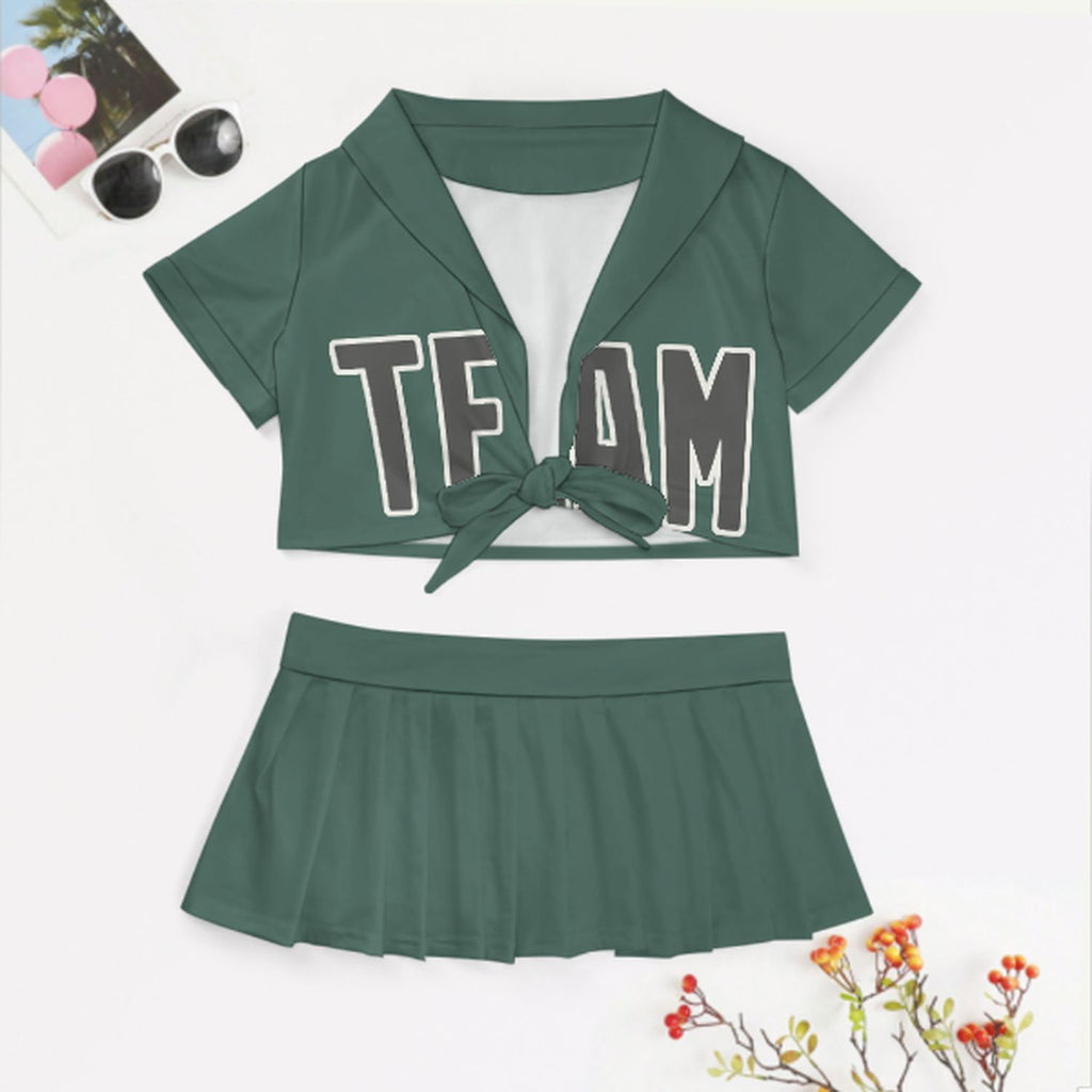 Custom Blue Green Dark Grey Cheerleading Uniform Set