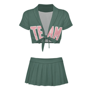 Custom Blue Green Light Pink Cheerleading Uniform Set