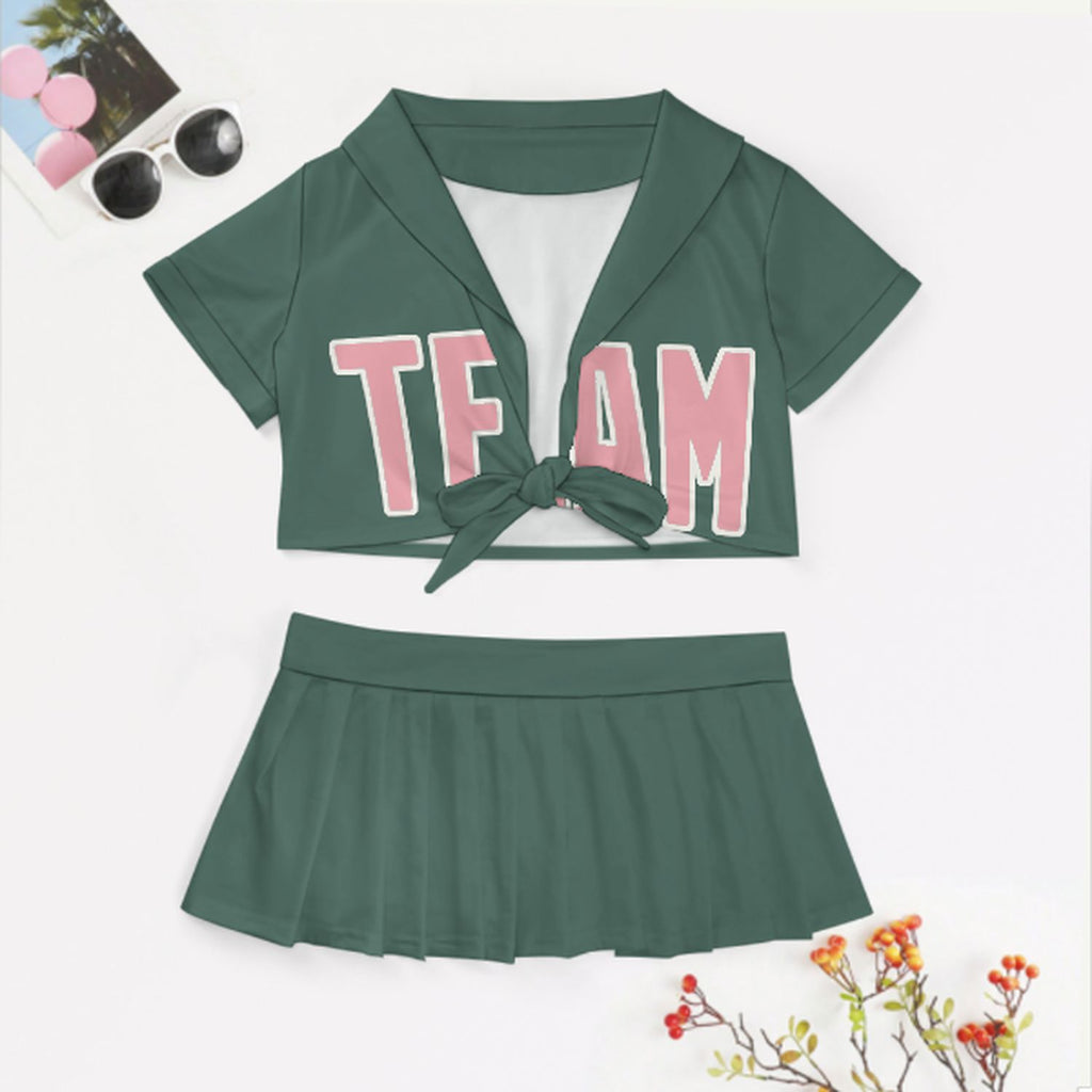Custom Blue Green Light Pink Cheerleading Uniform Set