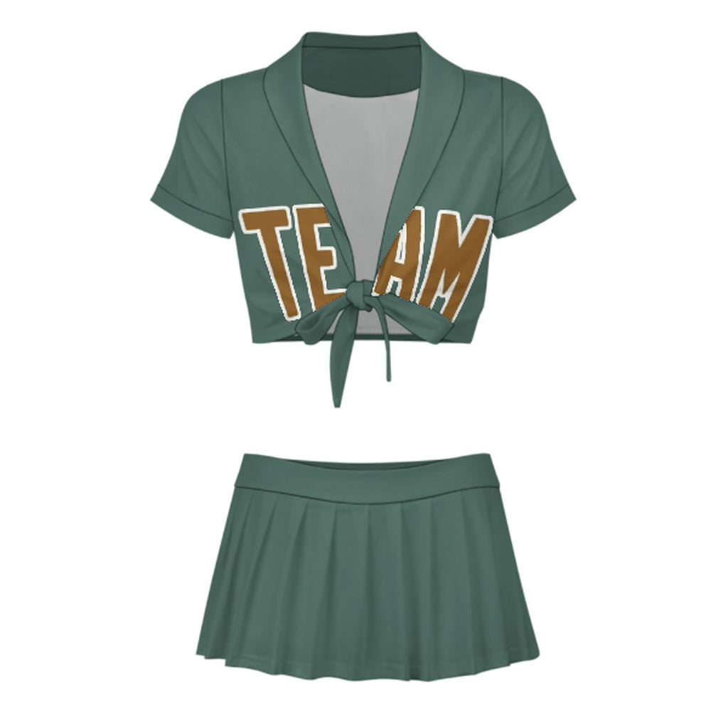 Custom Blue Green Khaki Cheerleading Uniform Set