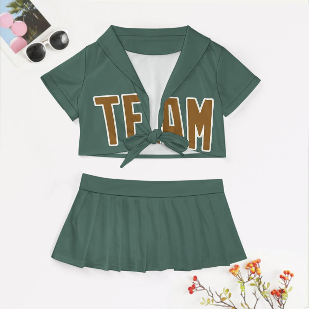 Custom Blue Green Khaki Cheerleading Uniform Set