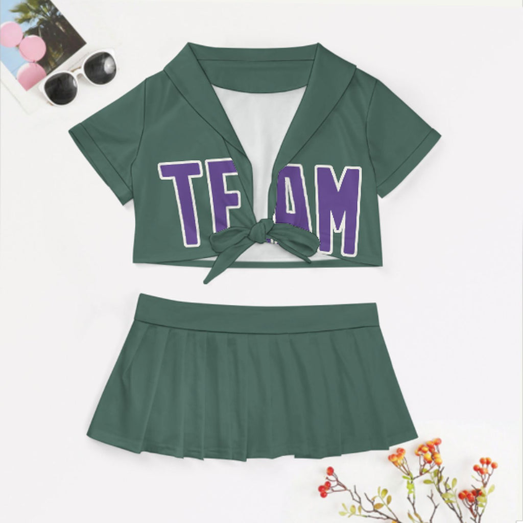 Custom Blue Green Light Purple Cheerleading Uniform Set