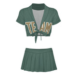 Custom Blue Green Light Khaki Cheerleading Uniform Set