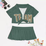 Custom Blue Green Light Khaki Cheerleading Uniform Set