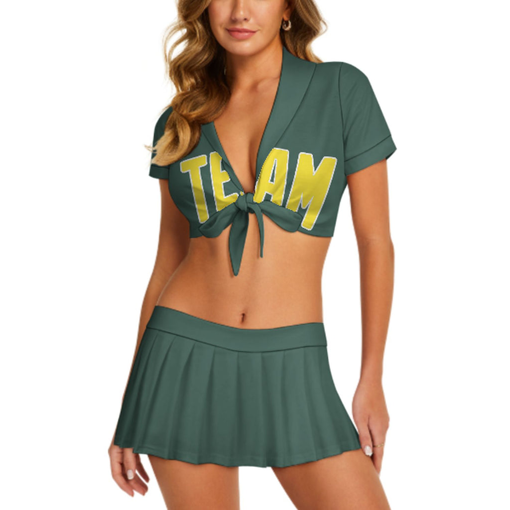 Custom Blue Green Light Yellow Cheerleading Uniform Set