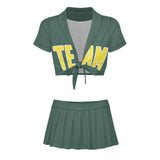 Custom Blue Green Light Yellow Cheerleading Uniform Set