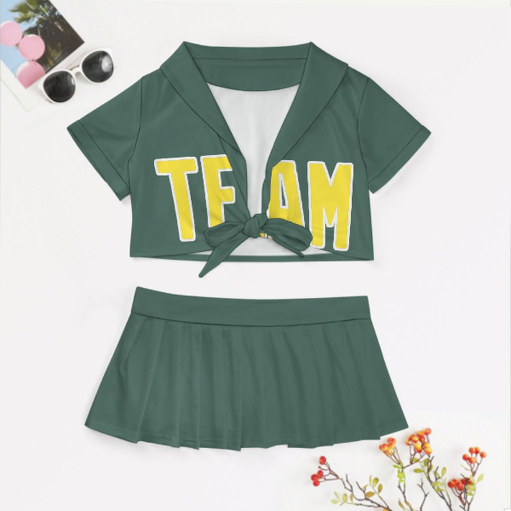 Custom Blue Green Light Yellow Cheerleading Uniform Set