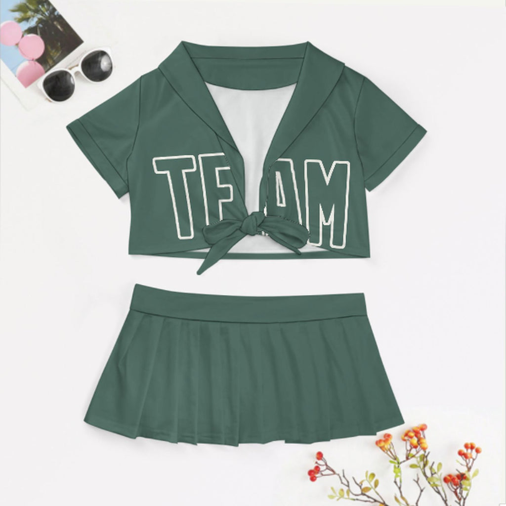 Custom Blue Green Blue Green Cheerleading Uniform Set