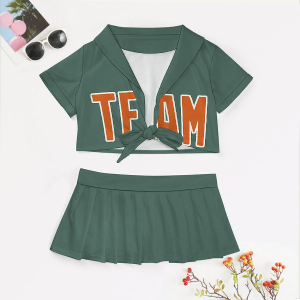 Custom Blue Green Orange Cheerleading Uniform Set