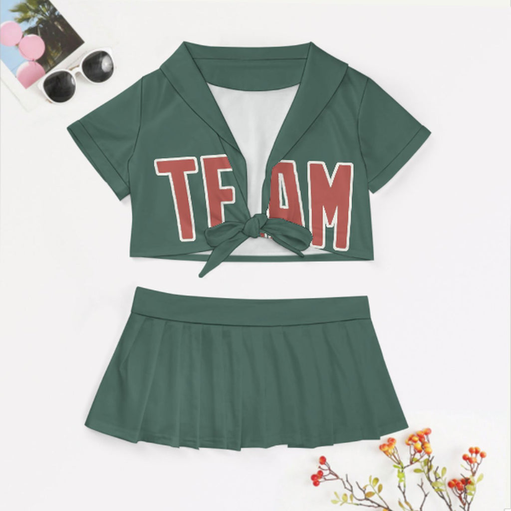 Custom Blue Green Copper Rose Cheerleading Uniform Set