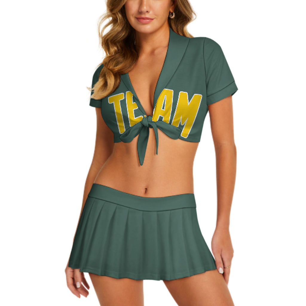 Custom Blue Green Gold Cheerleading Uniform Set