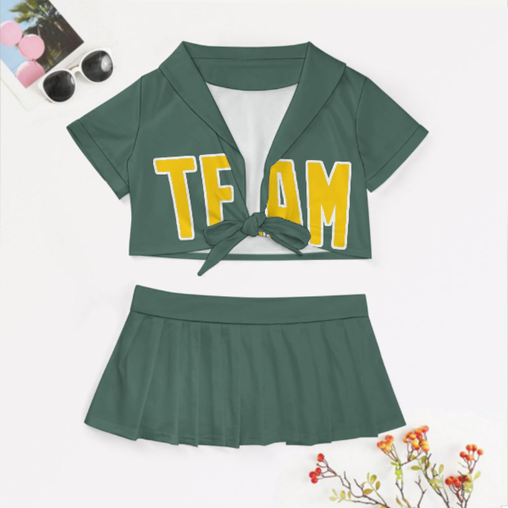 Custom Blue Green Gold Cheerleading Uniform Set