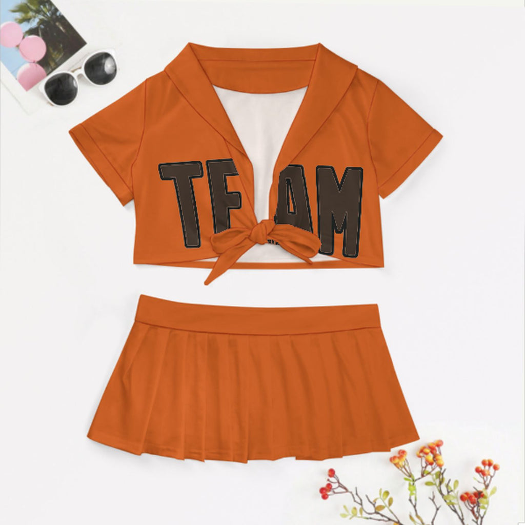 Custom Orange Brown Cheerleading Uniform Set