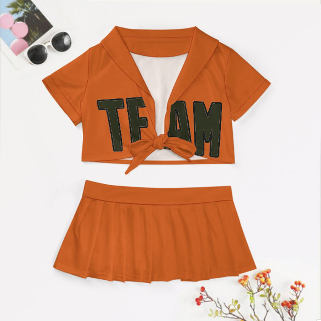 Custom Orange Olive Cheerleading Uniform Set