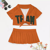 Custom Orange Dark Green Cheerleading Uniform Set