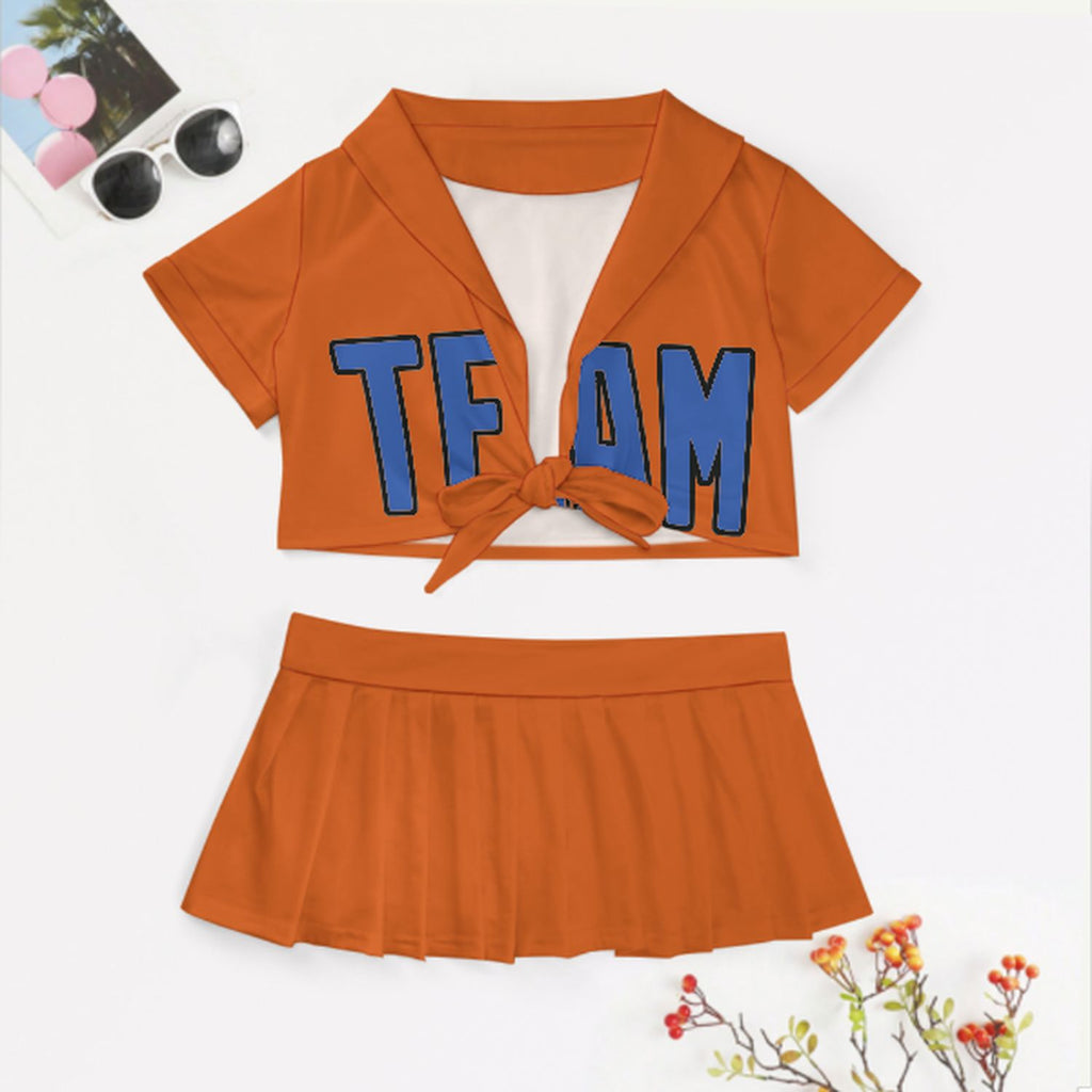 Custom Orange Sky Blue Cheerleading Uniform Set
