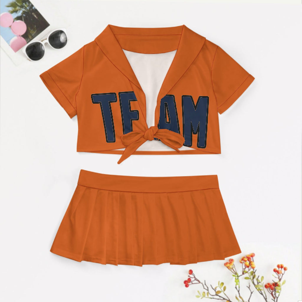 Custom Orange Blue Cheerleading Uniform Set