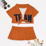 Custom Orange Navy Cheerleading Uniform Set