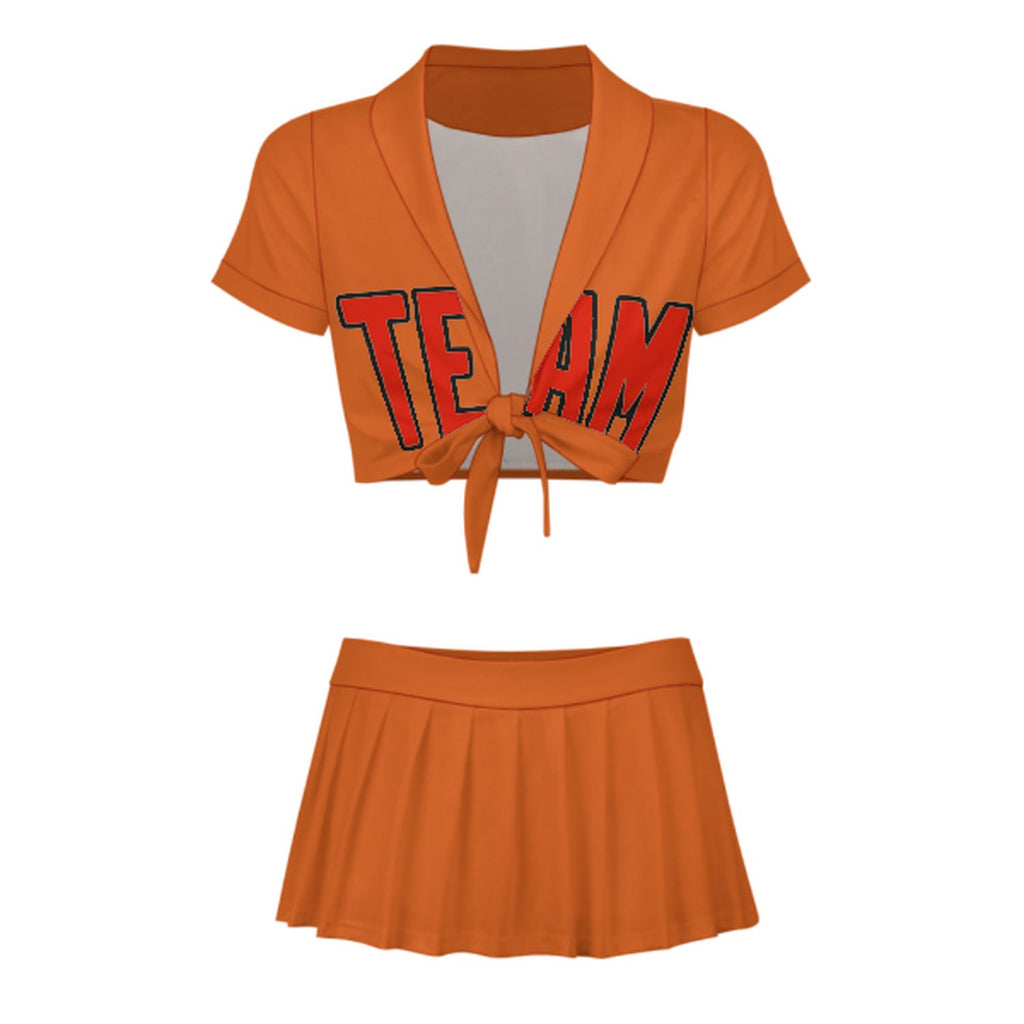 Custom Orange Orange Red Cheerleading Uniform Set