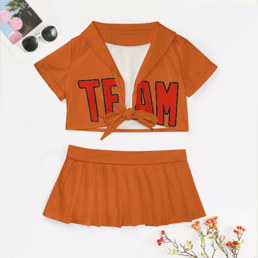 Custom Orange Orange Red Cheerleading Uniform Set