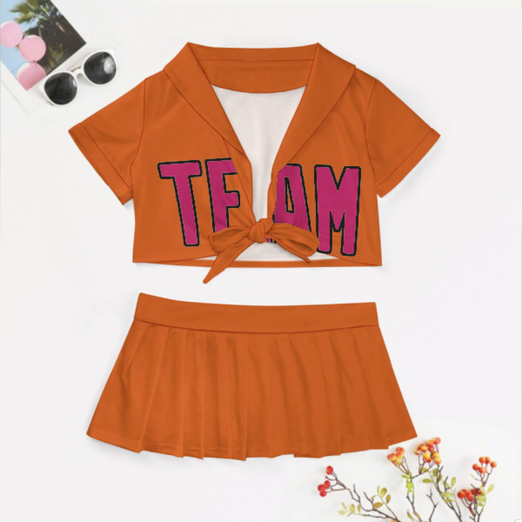 Custom Orange Pink Cheerleading Uniform Set