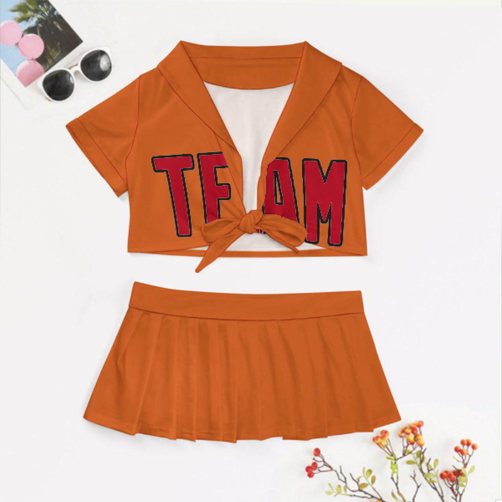 Custom Orange Red Cheerleading Uniform Set