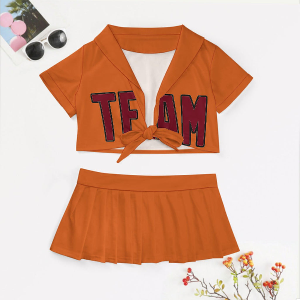 Custom Orange Crimson Red Cheerleading Uniform Set