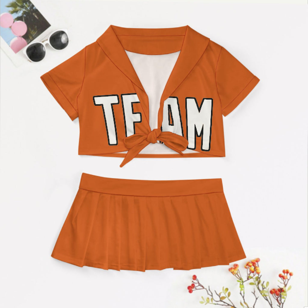 Custom Orange White Cheerleading Uniform Set