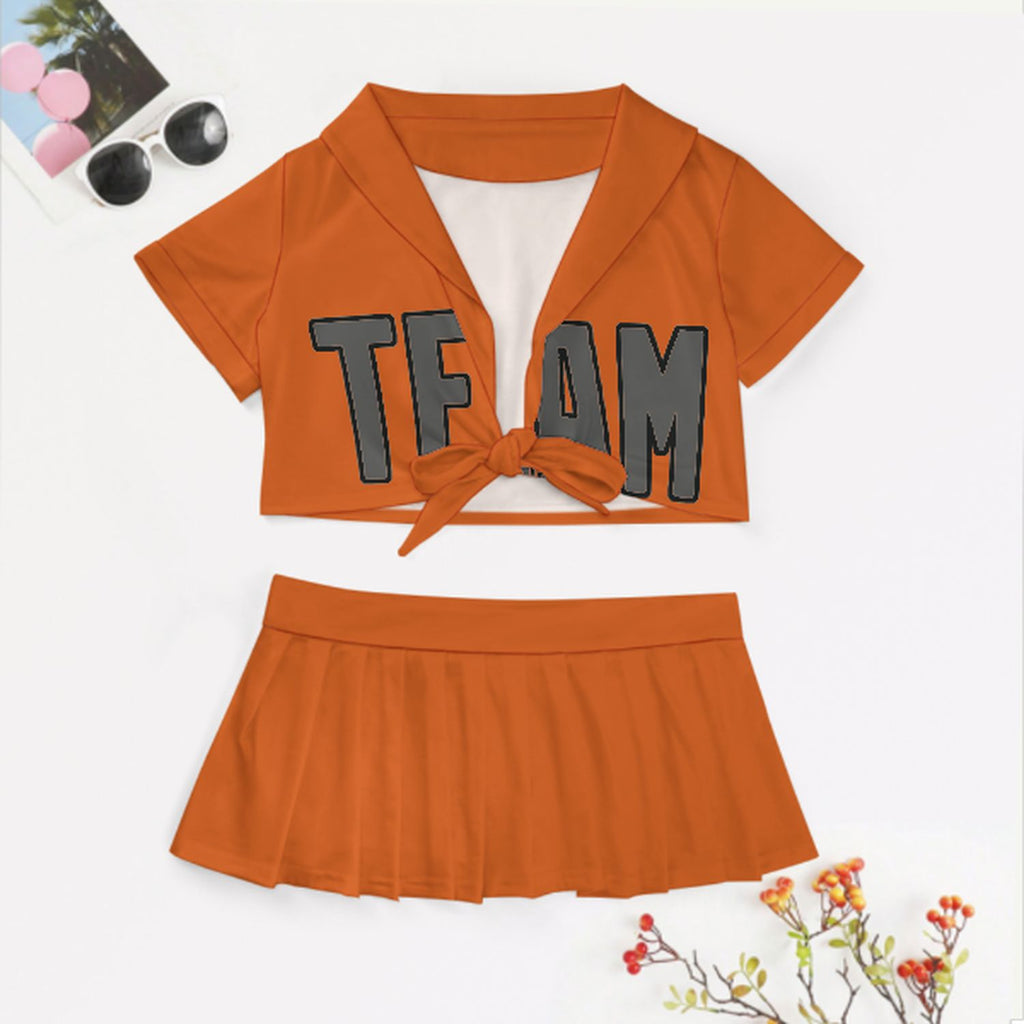 Custom Orange Dark Grey Cheerleading Uniform Set