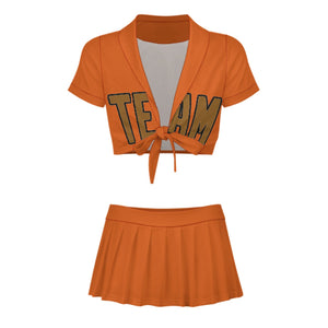 Custom Orange Khaki Cheerleading Uniform Set