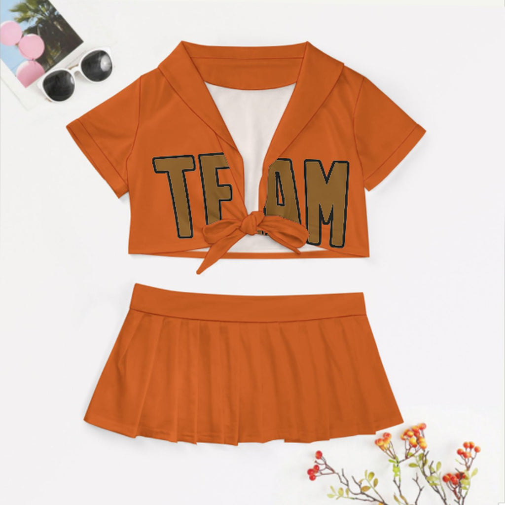Custom Orange Khaki Cheerleading Uniform Set