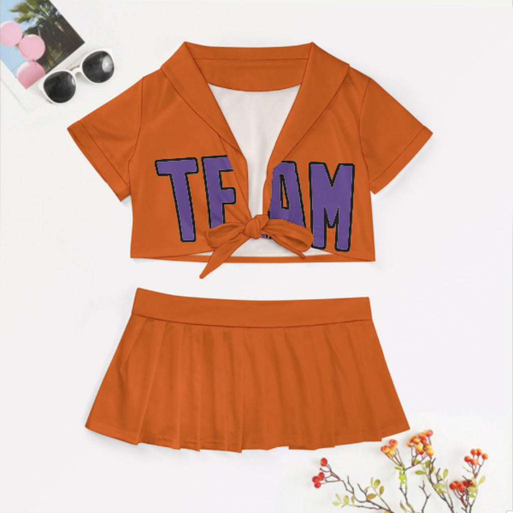 Custom Orange Light Purple Cheerleading Uniform Set