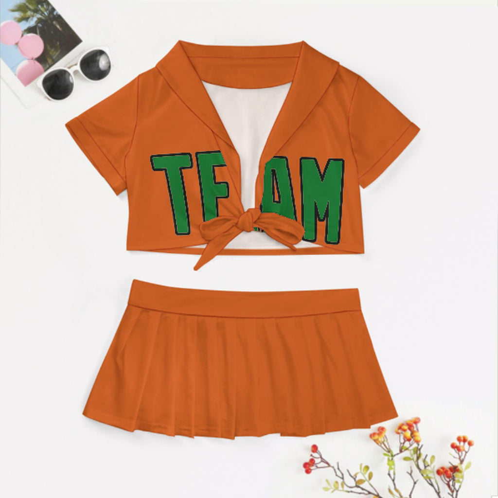 Custom Orange Emerald Green Cheerleading Uniform Set