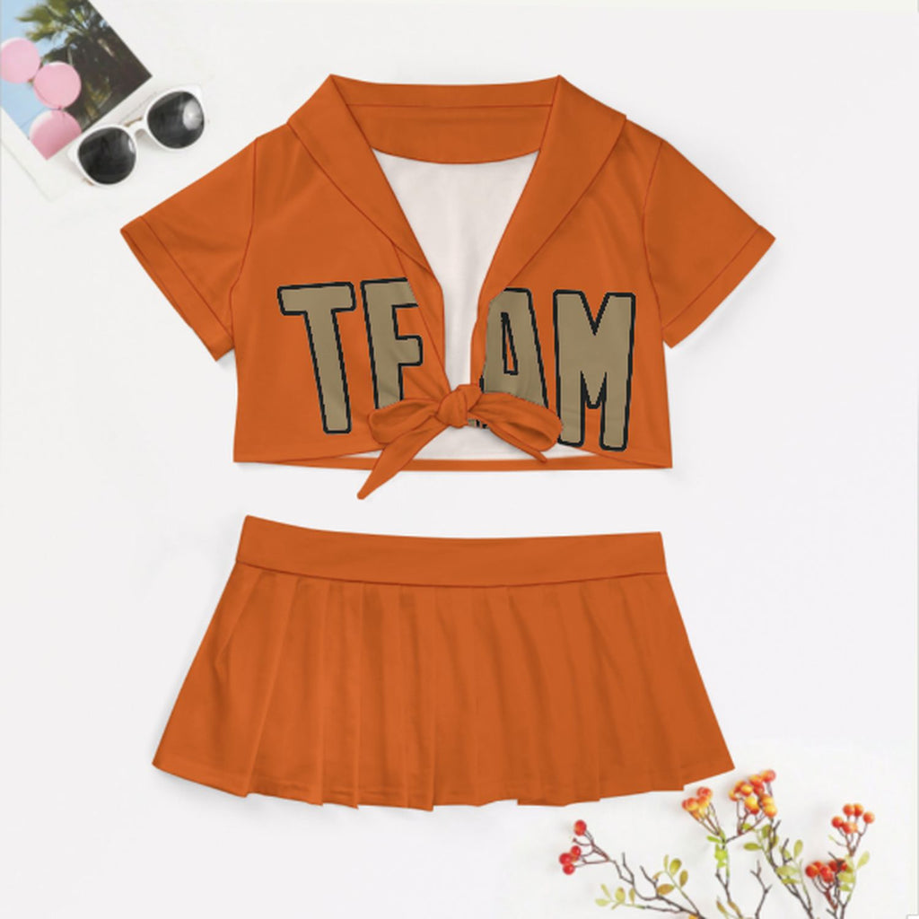 Custom Orange Light Khaki Cheerleading Uniform Set