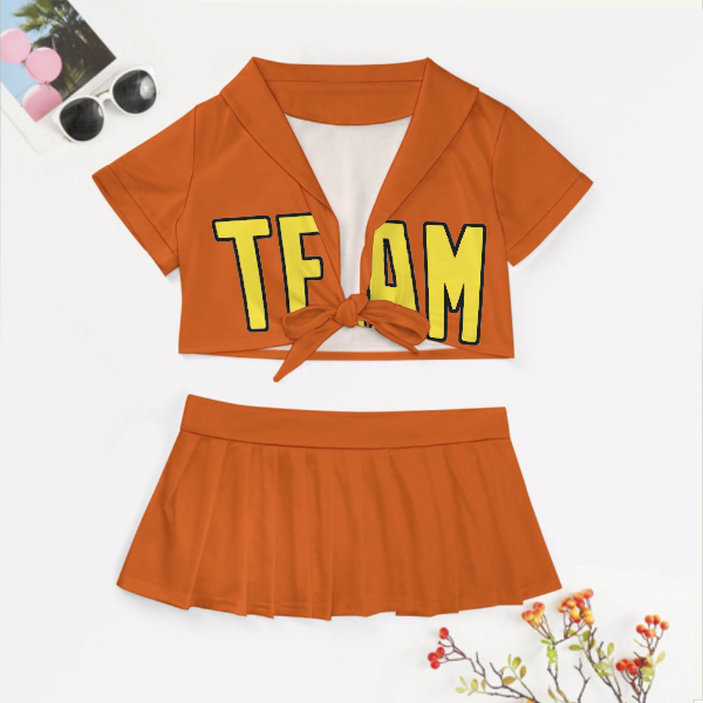 Custom Orange Light Yellow Cheerleading Uniform Set