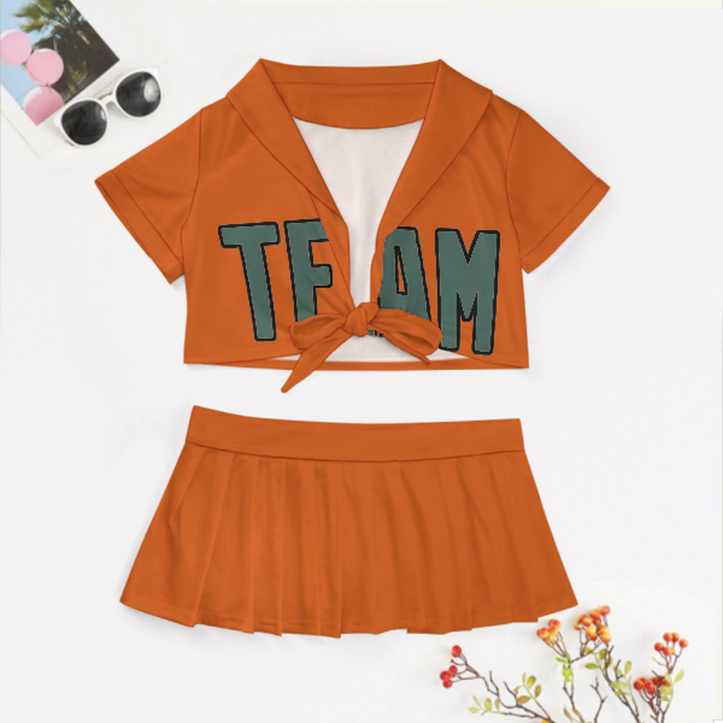 Custom Orange Blue Green Cheerleading Uniform Set