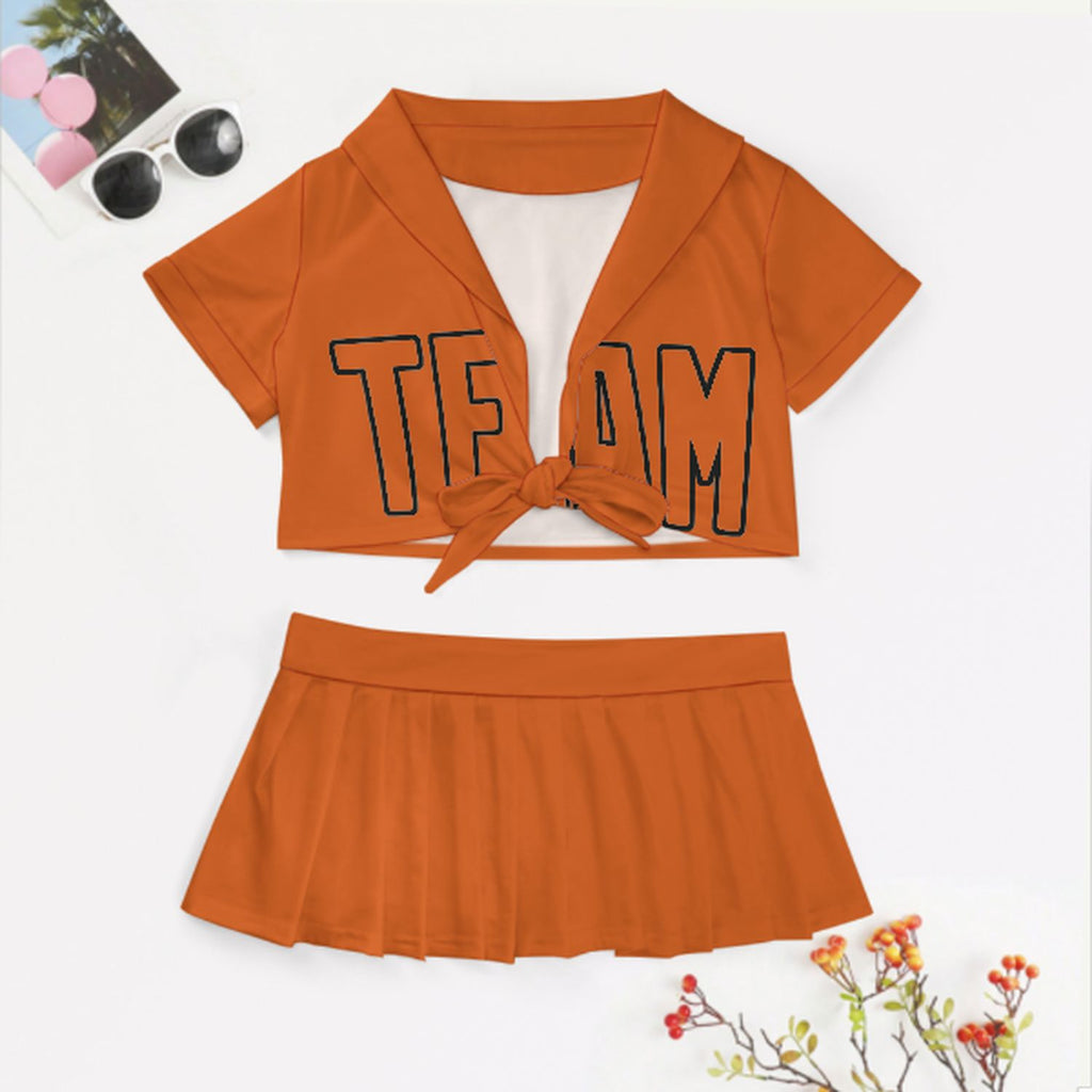 Custom Orange Orange Cheerleading Uniform Set