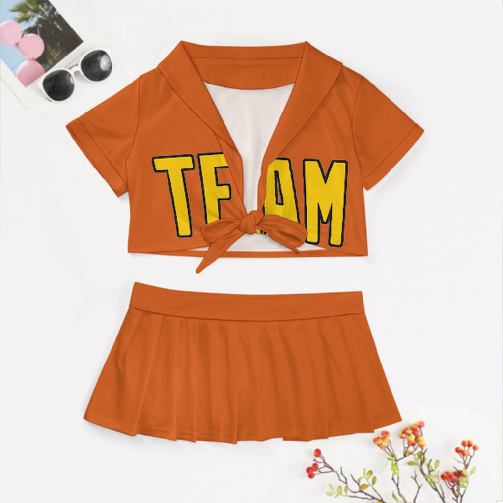 Custom Orange Gold Cheerleading Uniform Set