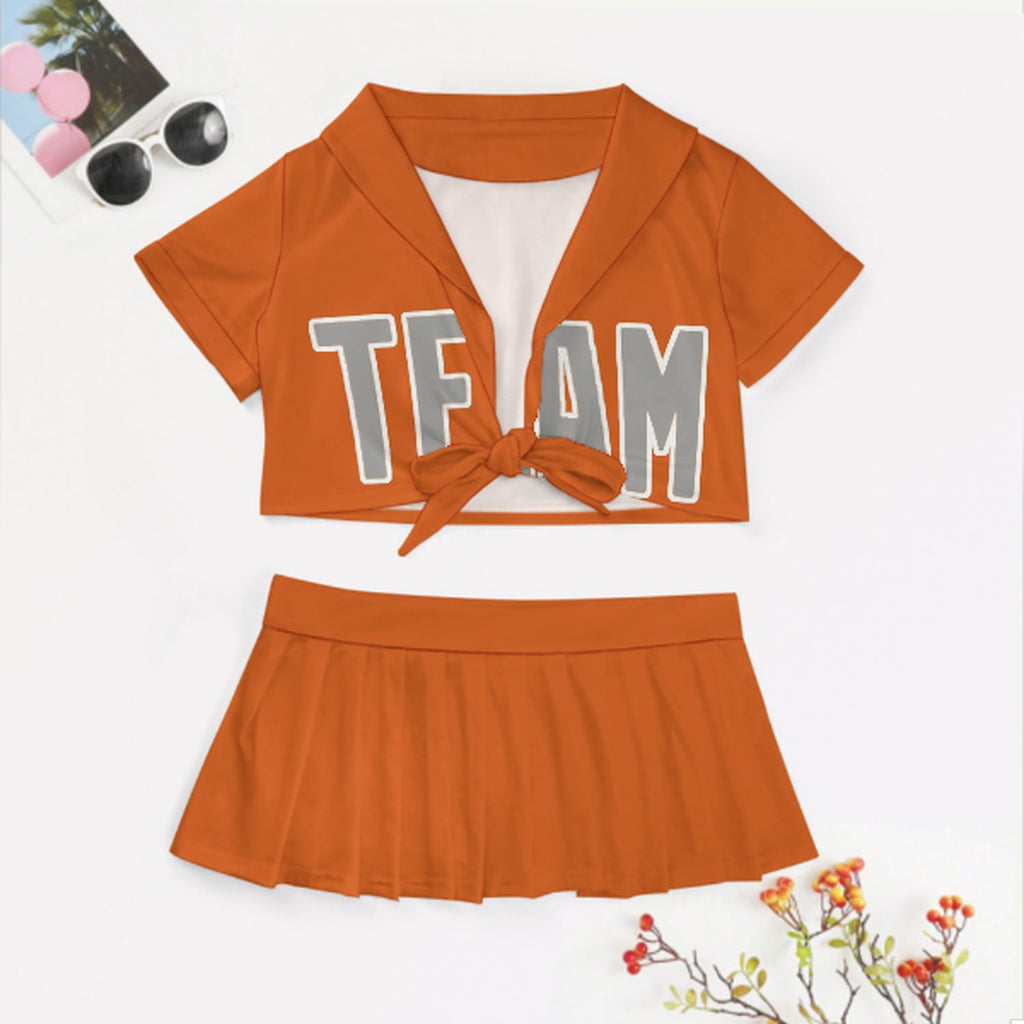 Custom Orange Gray Cheerleading Uniform Set