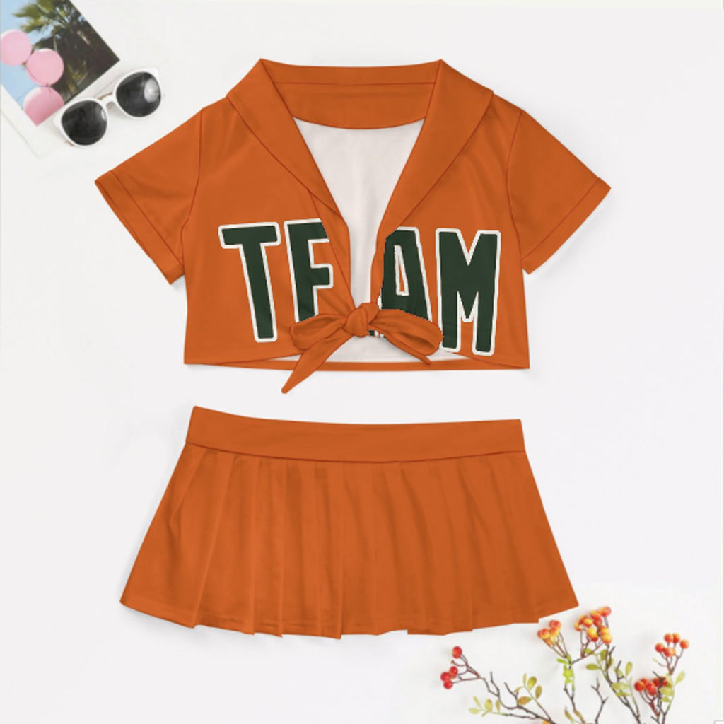 Custom Orange Dark Green Cheerleading Uniform Set