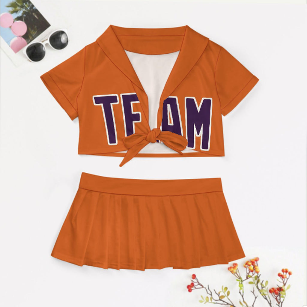 Custom Orange Purple Cheerleading Uniform Set
