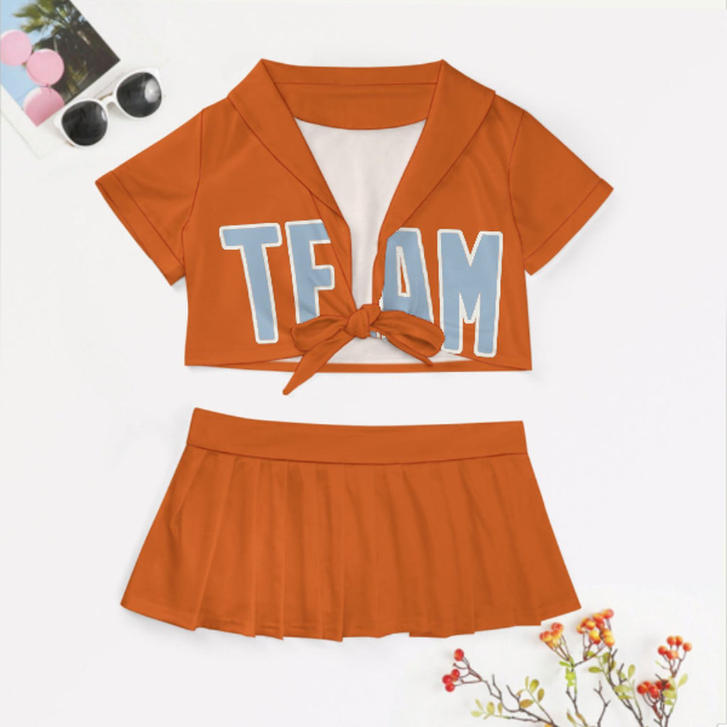 Custom Orange Light Blue Cheerleading Uniform Set