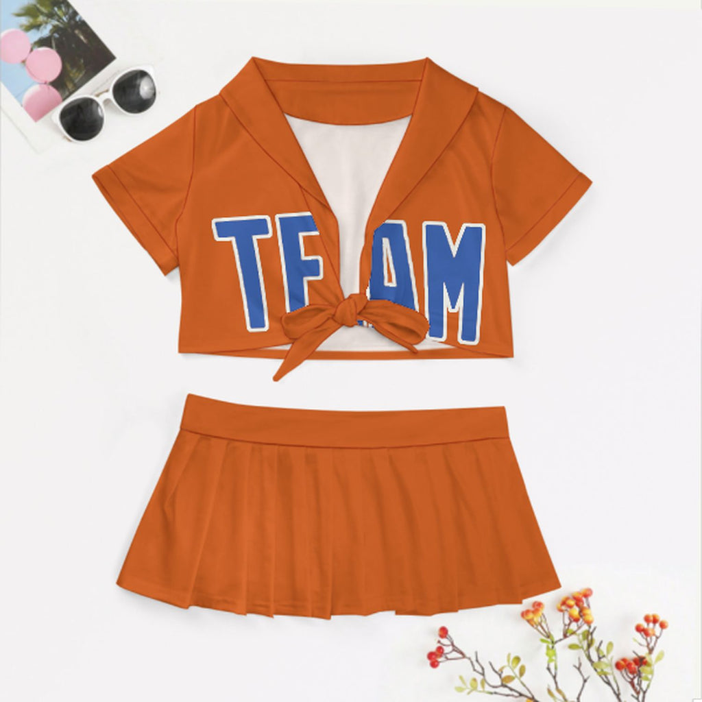 Custom Orange Sky Blue Cheerleading Uniform Set