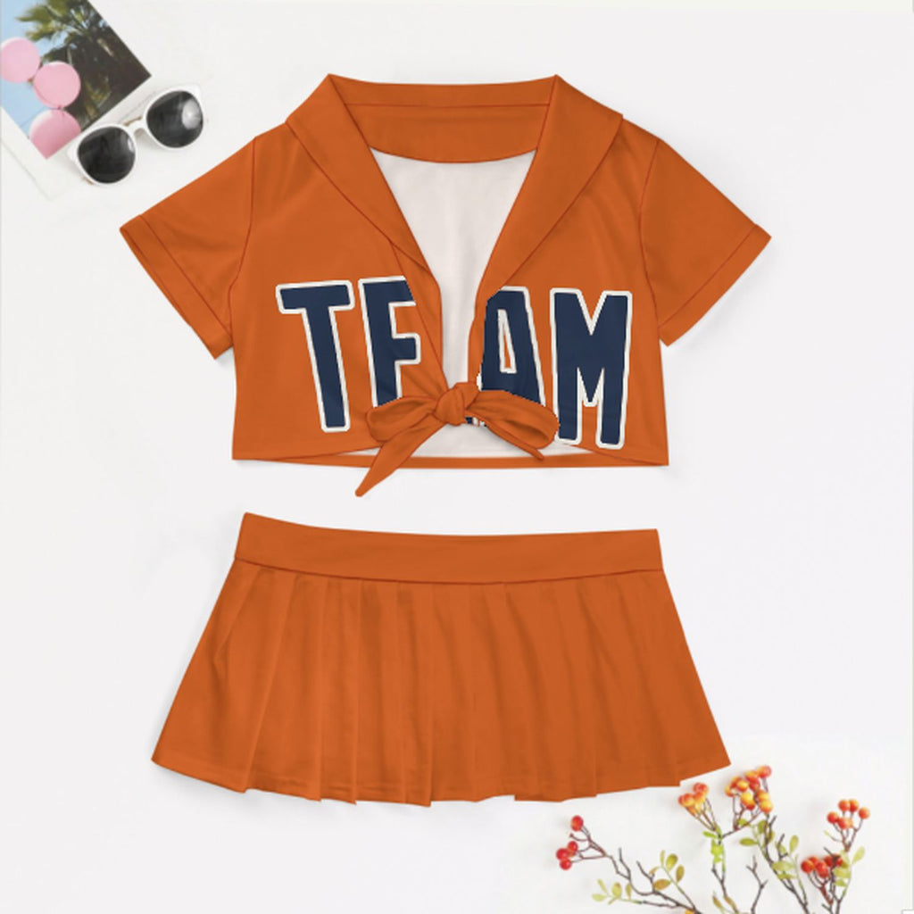 Custom Orange Blue Cheerleading Uniform Set