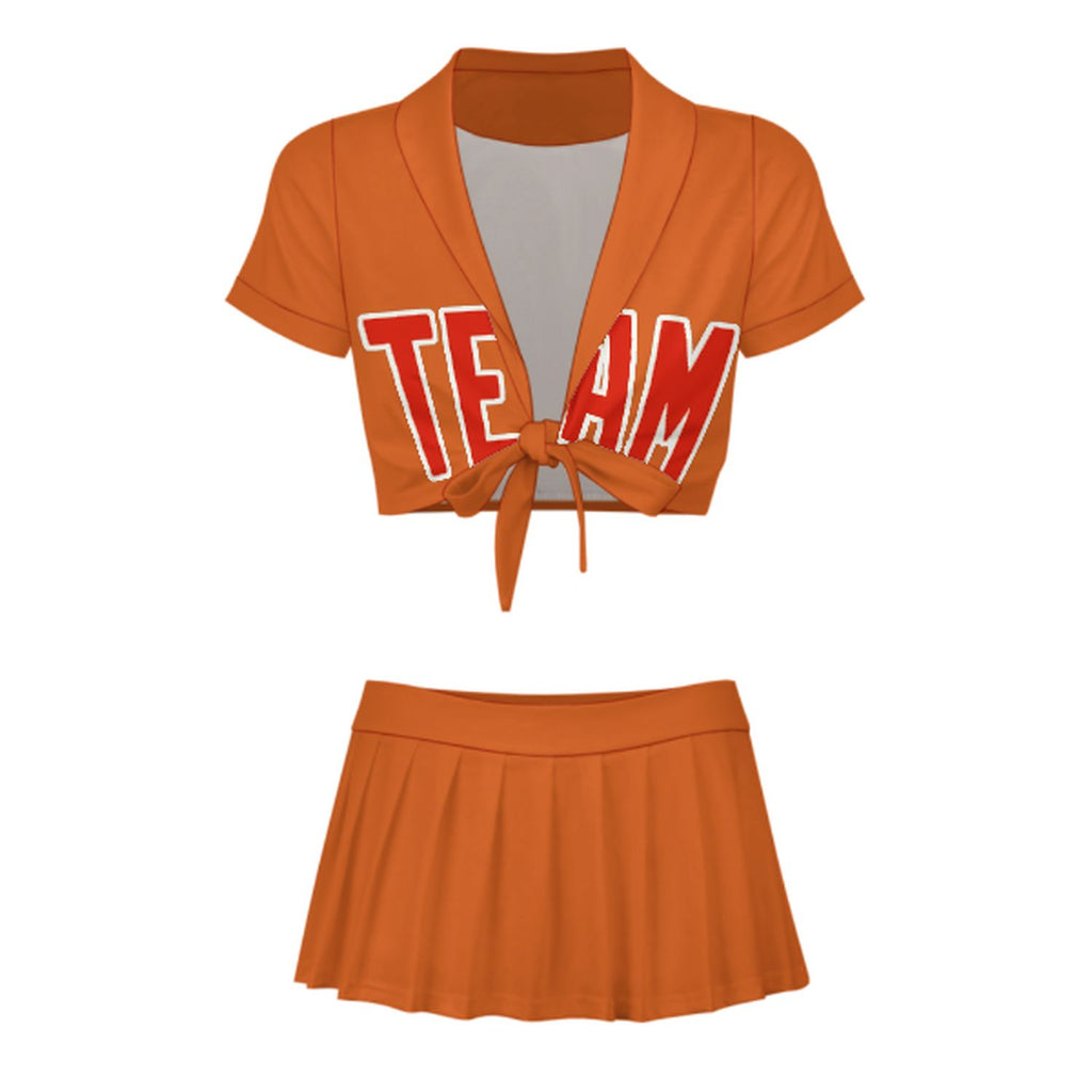 Custom Orange Orange Red Cheerleading Uniform Set