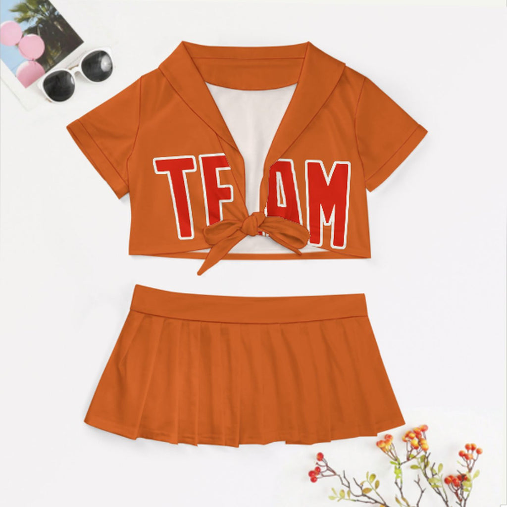 Custom Orange Orange Red Cheerleading Uniform Set