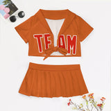 Custom Orange Orange Red Cheerleading Uniform Set